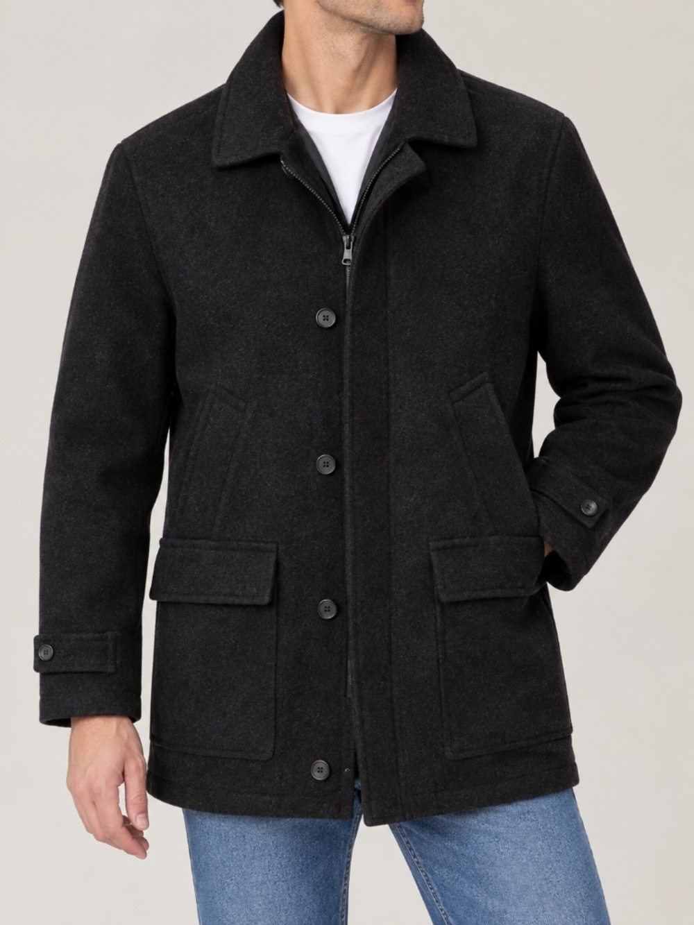 London Fog Wool-Blend Black Pea Coat, men’s medium